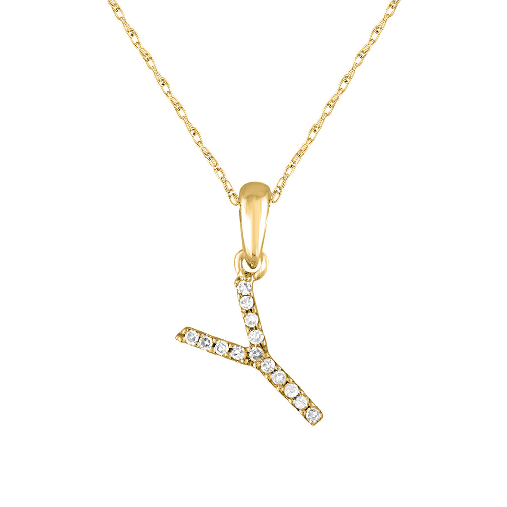 Yellow gold necklace with diamond-accented Y pendant.