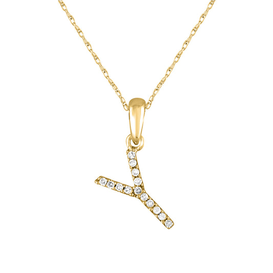 Yellow gold necklace with diamond-accented Y pendant.