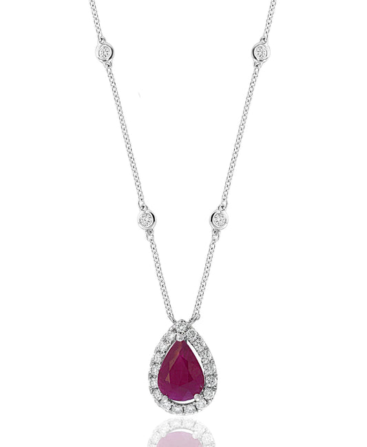 JEWELS BY JACOB Color Gemstone Necklace in 18 Karat White with 1 Pear Ruby 1.03ctw