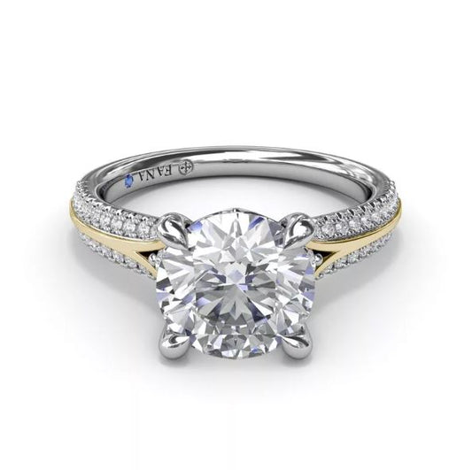 Hidden Accent Natural Diamond Semi-Mount Engagement Ring in 14 Karat - 18 Karat White - Yellow with 52 Round Diamonds, totaling 0.27ctw