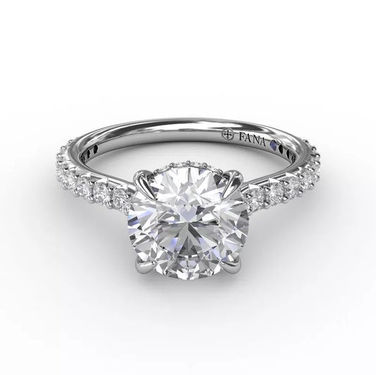 Hidden Accent Natural Diamond Semi-Mount Engagement Ring in 14 Karat White Round Diamond, totaling 0.47ctw