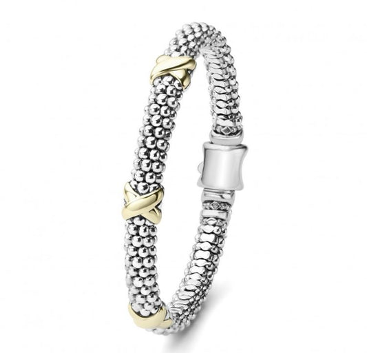 LAGOS Embrace Collection Station Bracelet (No Stones) in Sterling Silver 18 Karat White Yellow