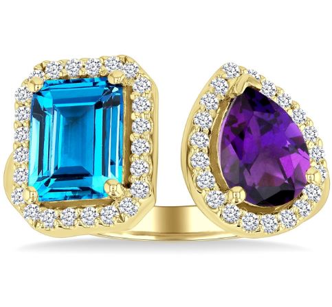 Color Gemstone Ring in 14 Karat Yellow with 1 Emerald Blue Topaz 8mm-8mm