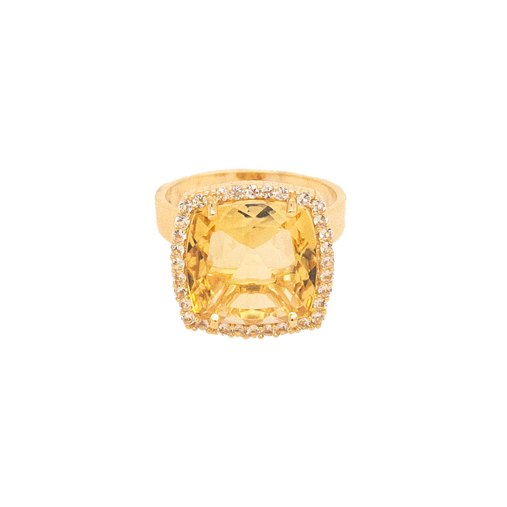 Cushion citrine ring with white topaz accents.