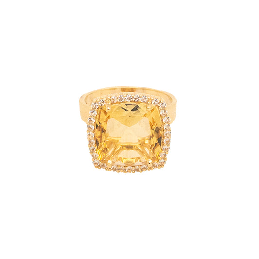 Cushion citrine ring with white topaz accents.