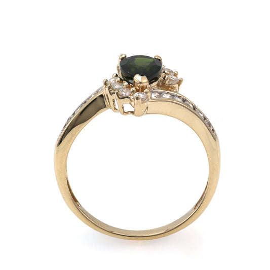 Marks Estate Department 2 Color Gemstone Ring in 10 Karat Yellow Gold with 1 Pear Chrome Diopside 7mm