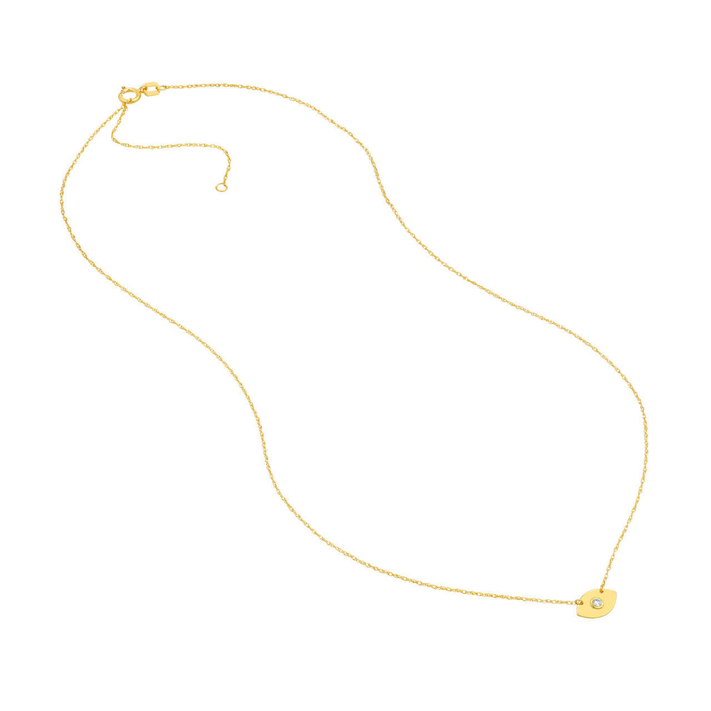 Yellow gold necklace with diamond evil eye pendant.
