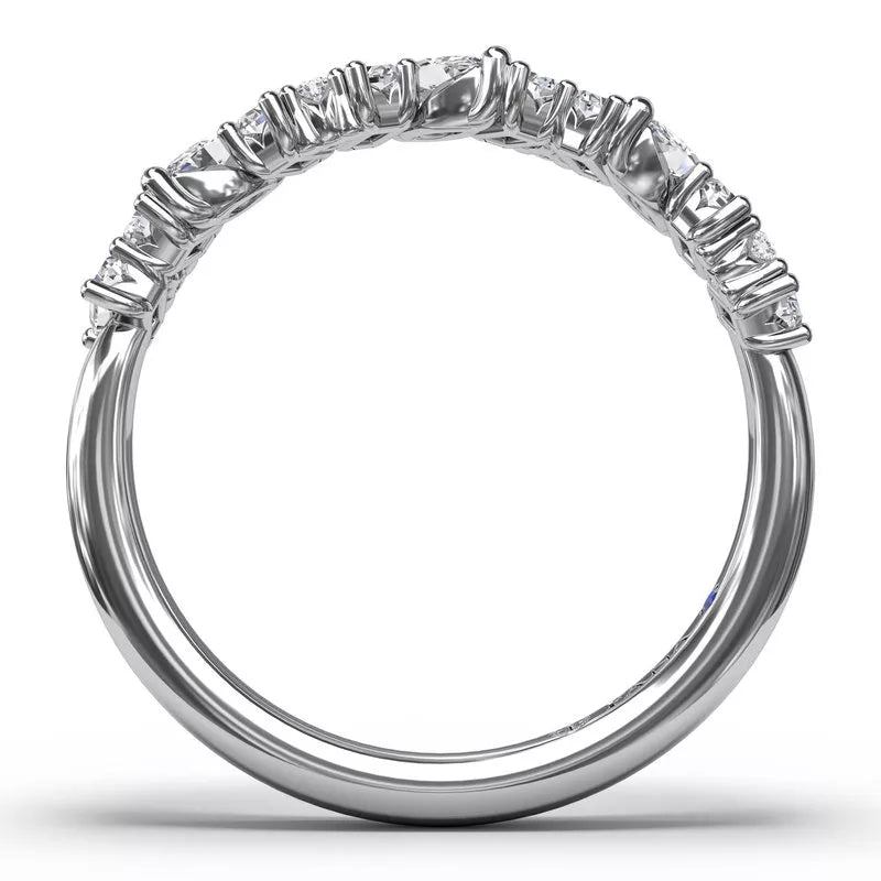 14K white gold band with emerald-cut diamonds.