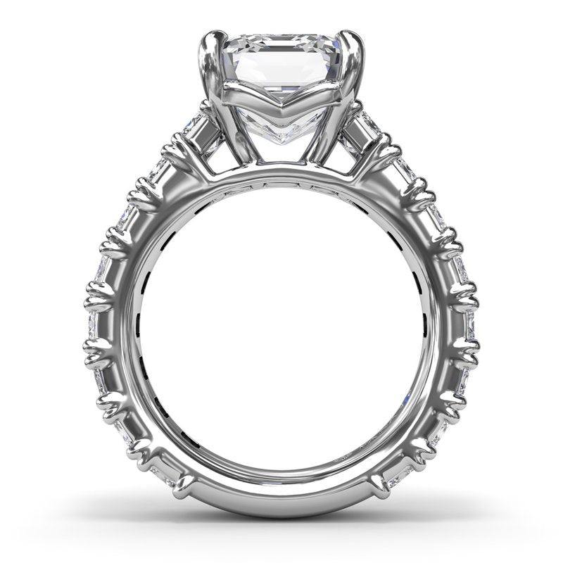 14K white gold ring, emerald-cut diamonds.