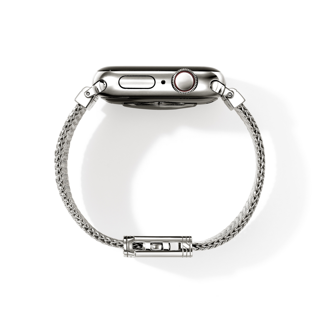 Sterling silver braided watch band, polished finish.