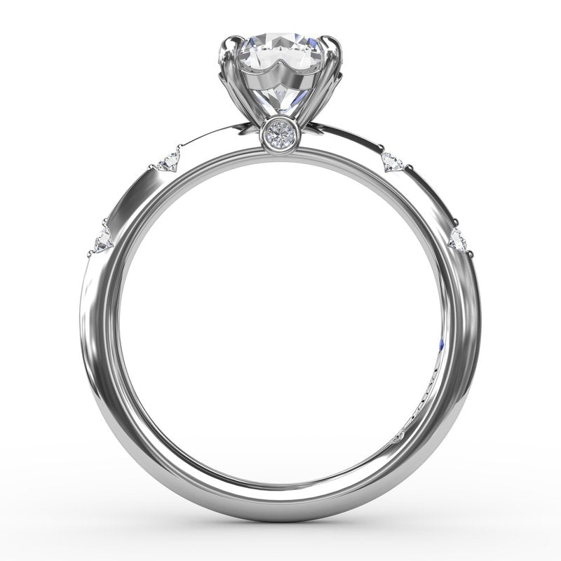 14K white gold ring with side diamonds.
