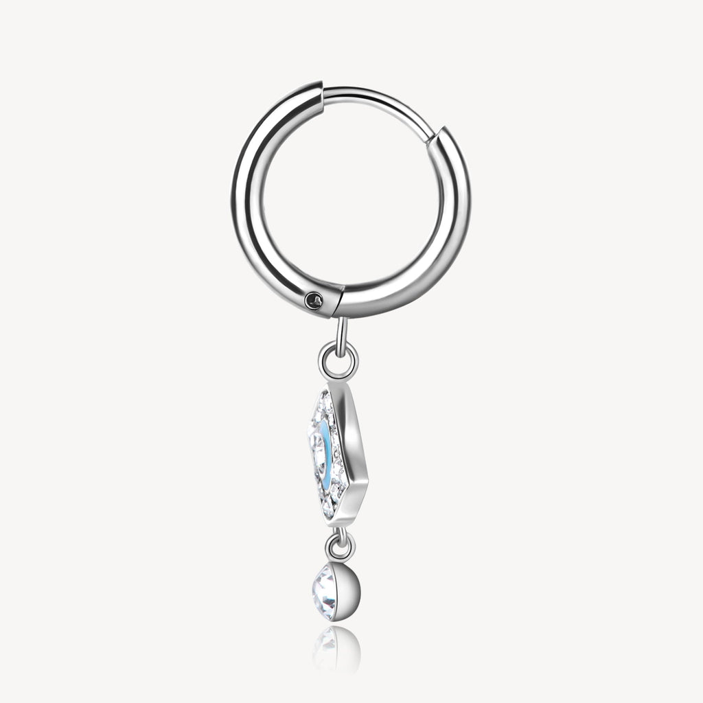 Stainless steel earring with simulated diamonds.