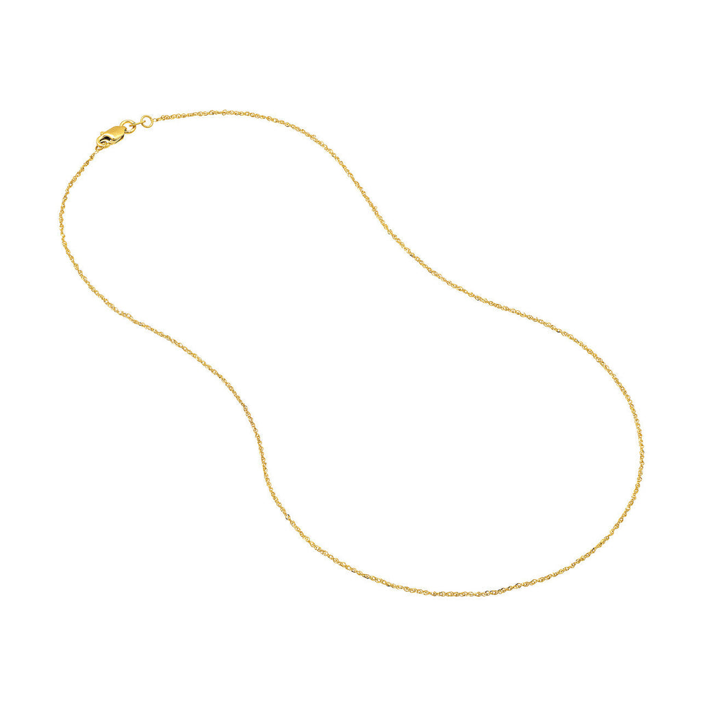 Diamond-cut 14K yellow gold Singapore chain.