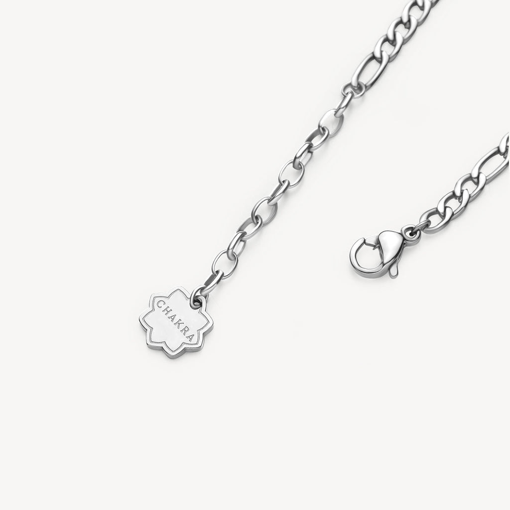 White stainless steel bracelet with lobster clasp.