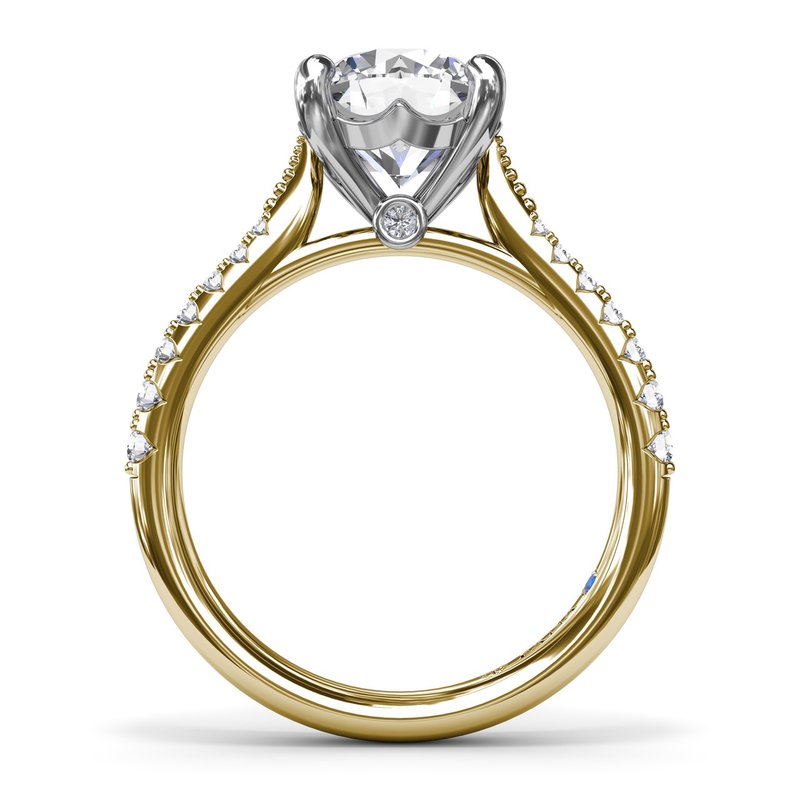 Dual-tone diamond engagement ring with side stones.