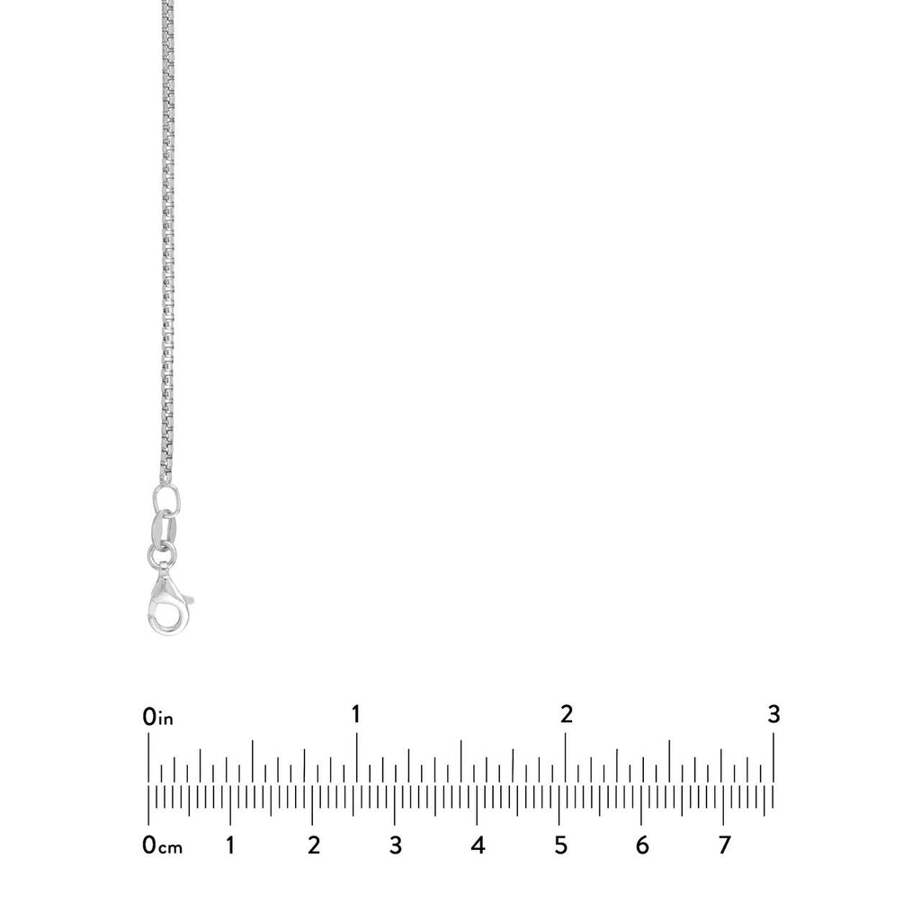 Sterling silver round box chain, lobster clasp.