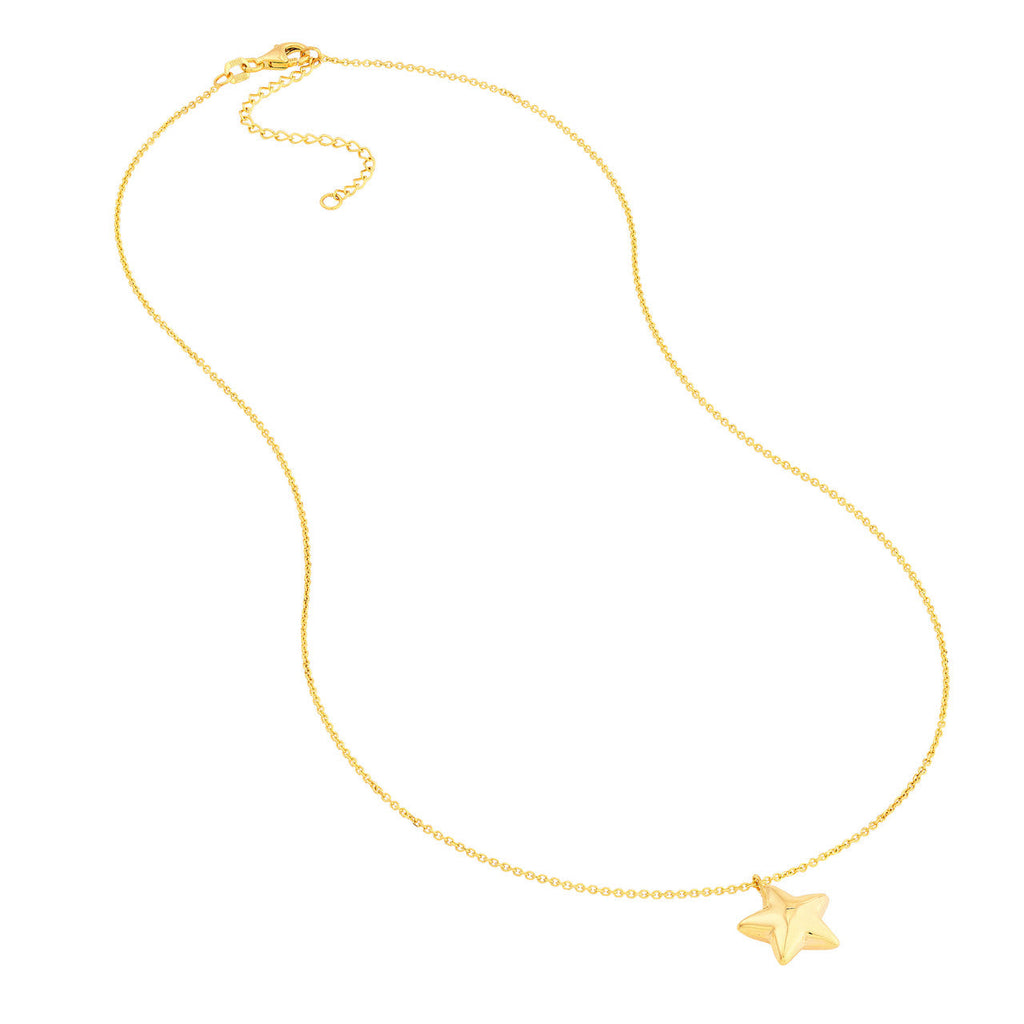 Star-shaped pendant, 14K yellow gold necklace.