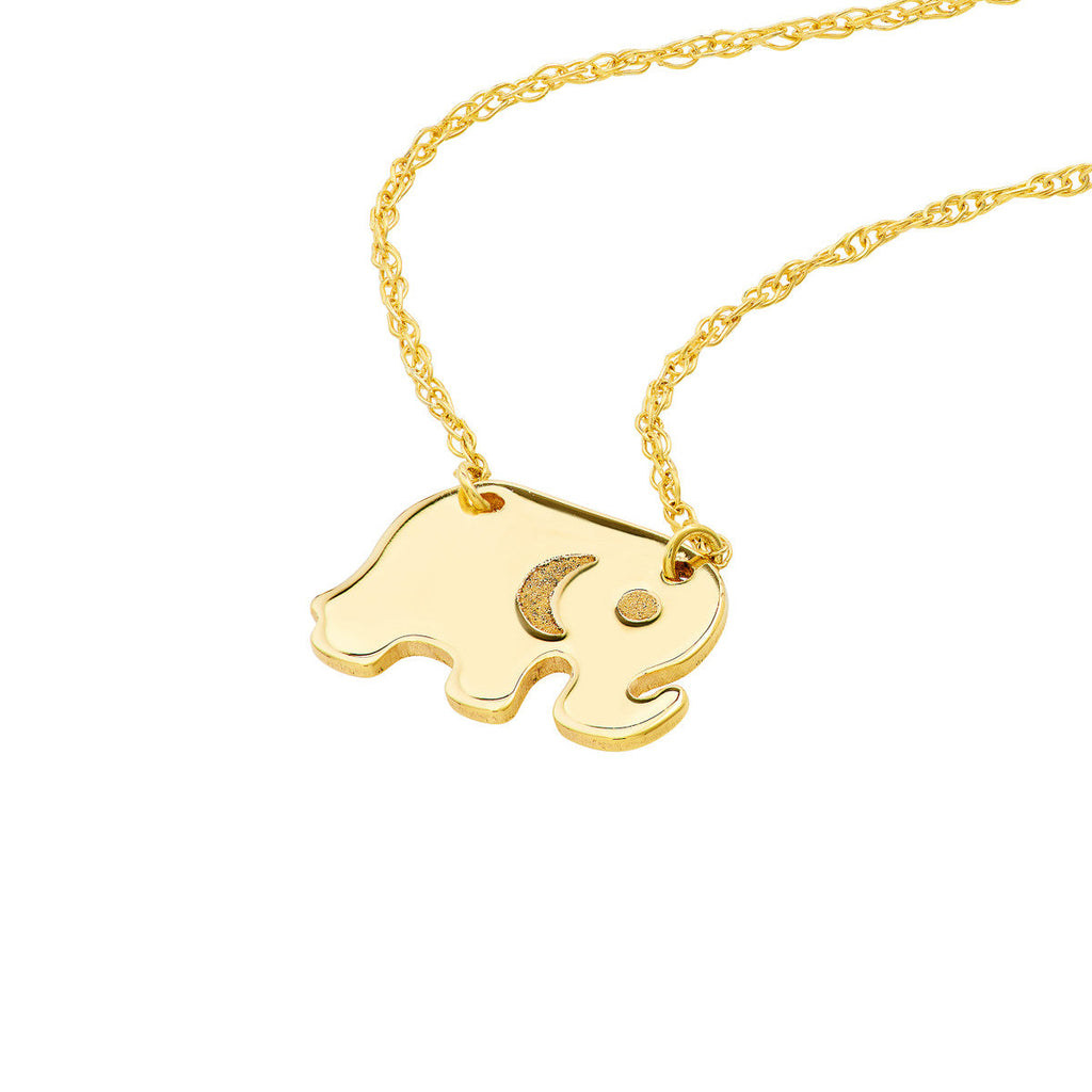Yellow gold elephant pendant on chain.