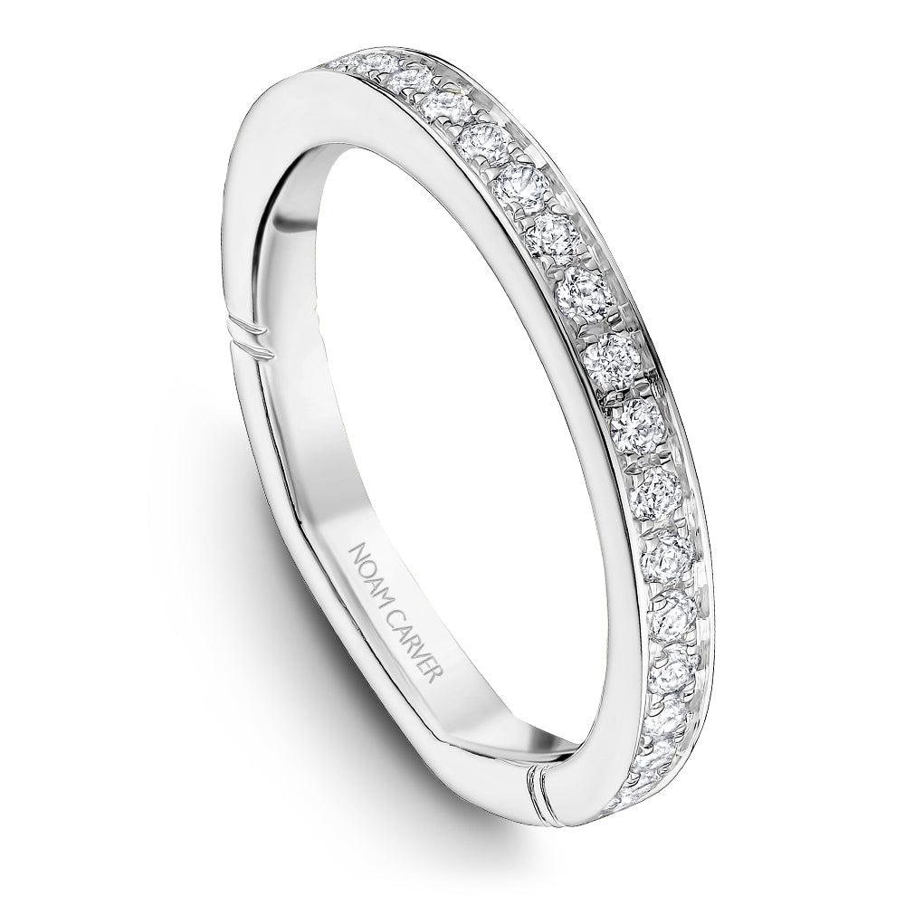 White gold ring with round diamonds.