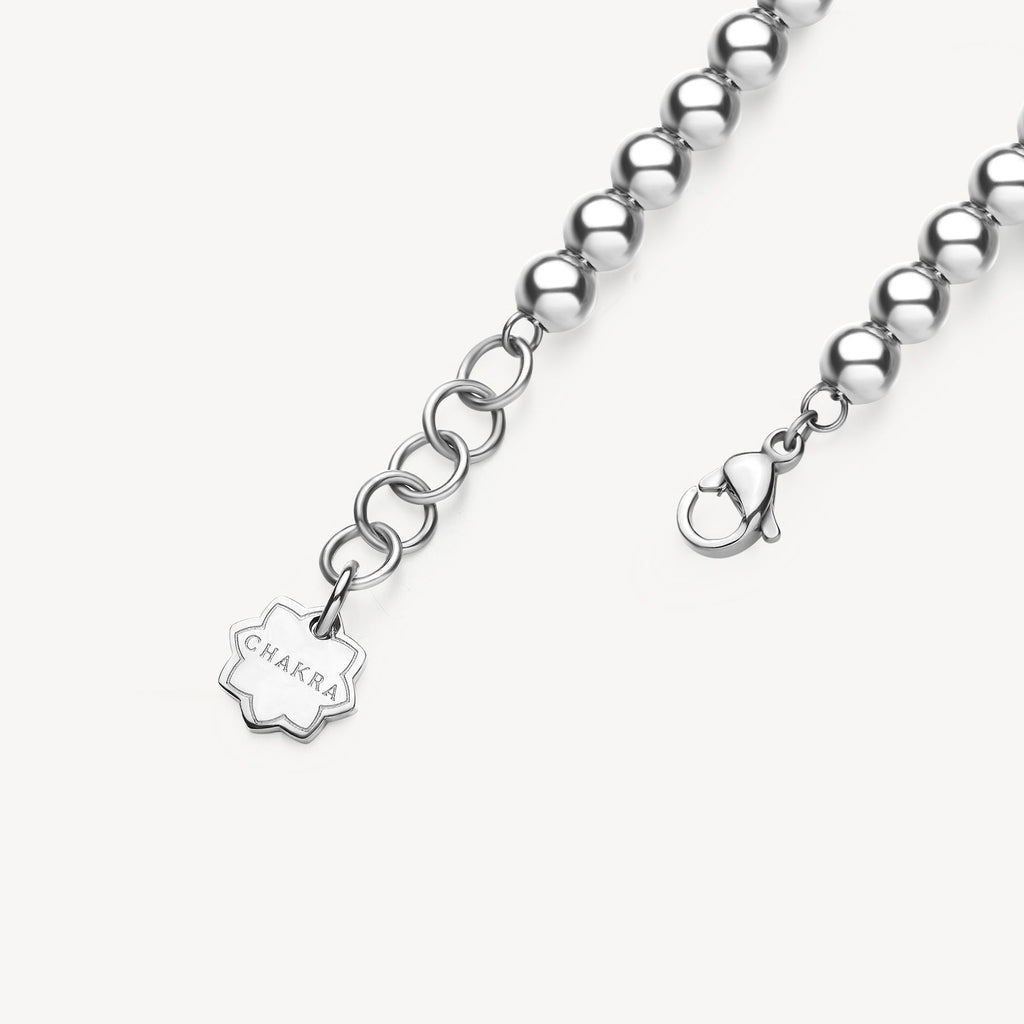 Stainless steel bead bracelet with clasp.