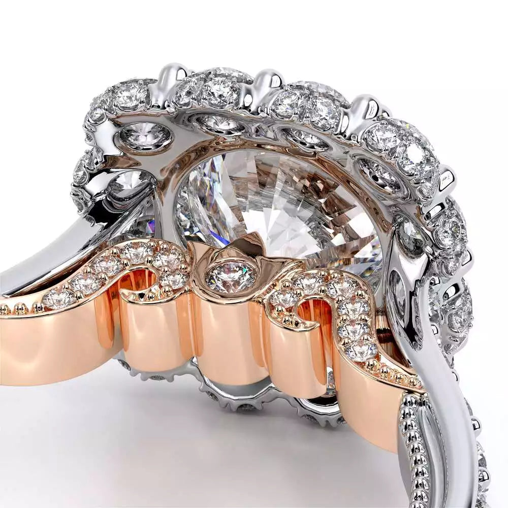 Verragio diamond halo ring in white-rose gold.