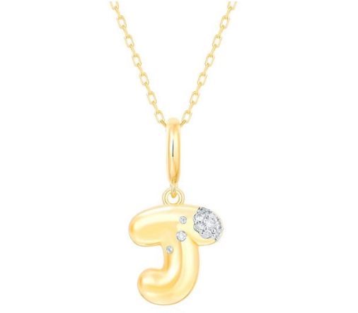 Gold initial pendant with small diamonds.