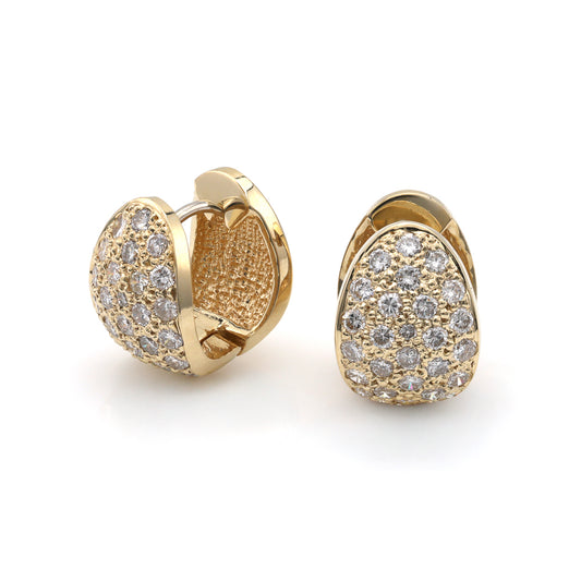 ReMarkable Estate Huggie Natural Diamond Earrings in 14 Karat Yellow Gold with 1.00ctw Round Diamonds, Clarity: SI1-SI2, Color: H/I