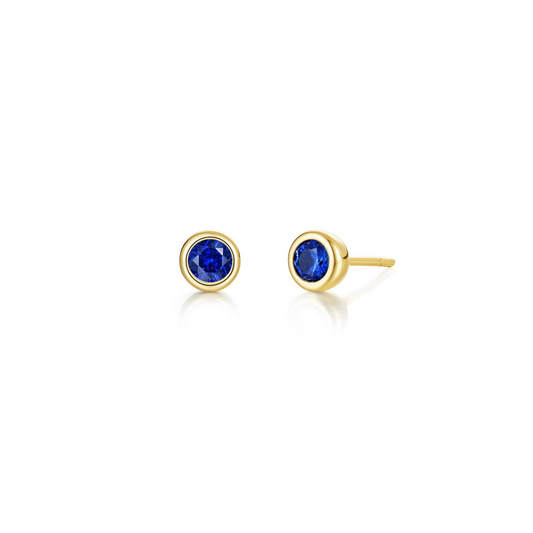 Stud Color Gemstone Earrings in Sterling Silver Yellow with 2 Round Lab Created Sapphires 0.34ctw