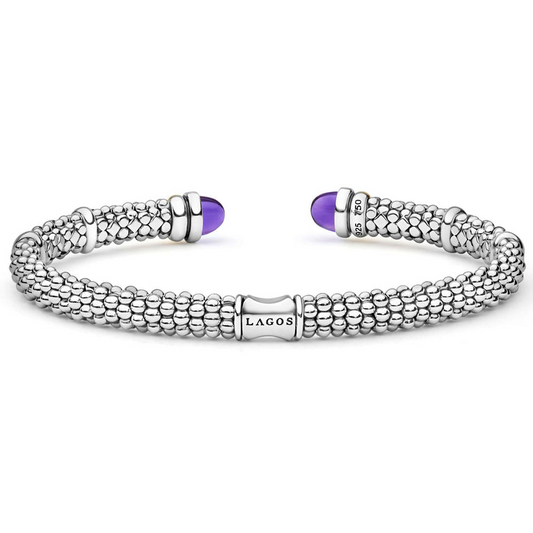 LAGOS Signature Caviar Collection Color Gemstone Bracelet in Sterling Silver with 2 Cabochon Amethysts
