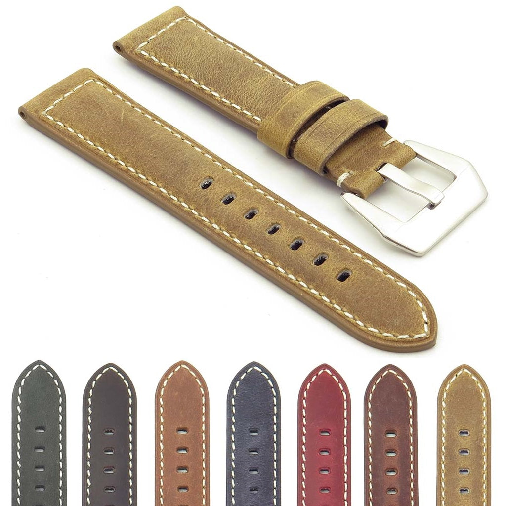 Luxurious brown leather watch band, matte finish.