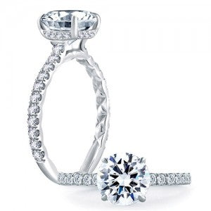 Hidden Accent Natural Diamond Semi-Mount Engagement Ring in 14 Karat White with 30 Round Diamonds, totaling 0.42ctw