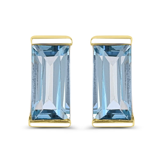 ReMARKable Designs Stud Blue Topaz Earrings in 10 Karat Yellow Gold with 2 Baguette Blue Topazes 0.94ctw 6mm