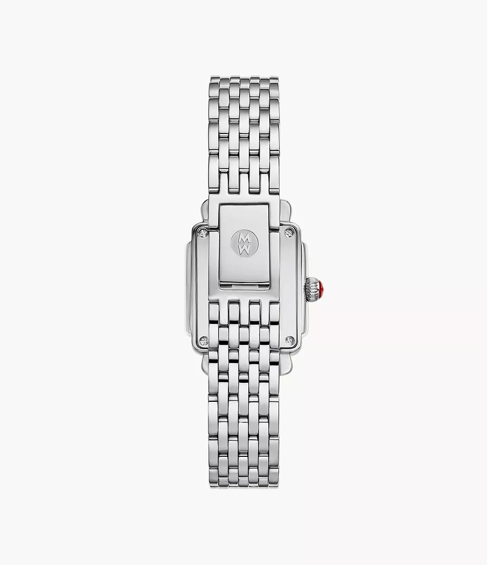 Stainless steel watch with linked bracelet.