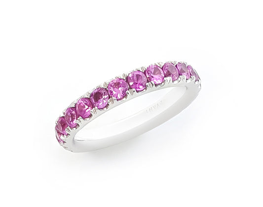 Color Gemstone Color Gemstone Band in 14 Karat White with 17 Round Pink Sapphires 1.53ctw