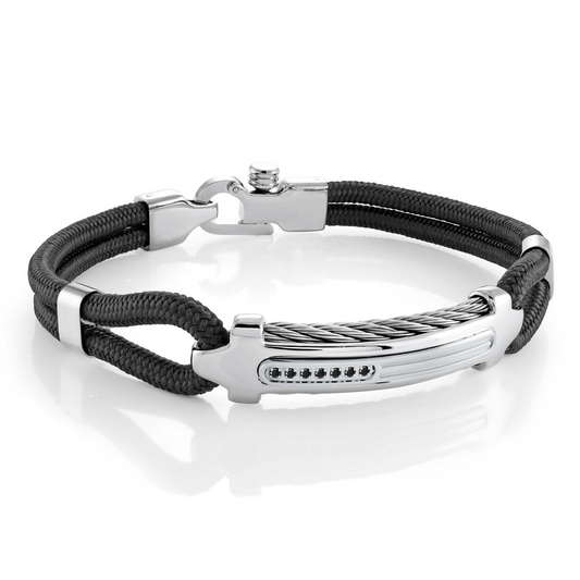 Stainless steel bracelet with black cubic zirconiums.