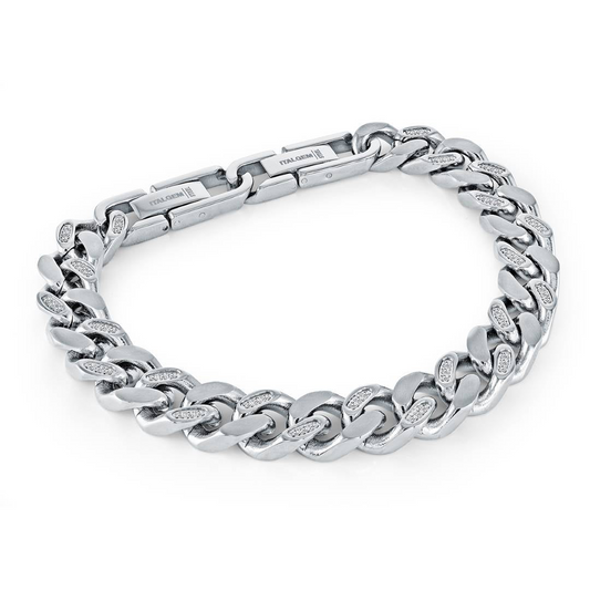 Curb Link Simulated Diamond Bracelet in Stainless Steel
