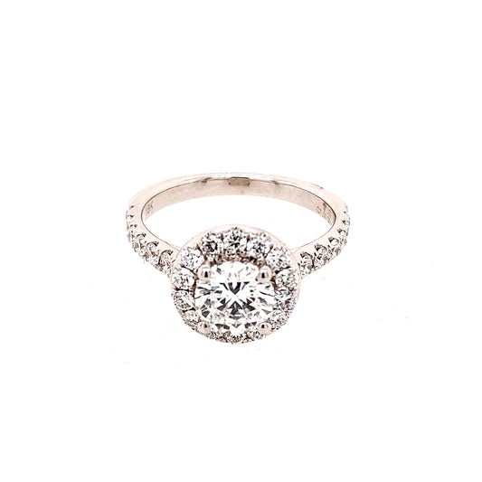 Halo Lab-Grown Diamond Complete Engagement Ring in 18 Karat White with 1.01ctw Round Lab Grown Diamond