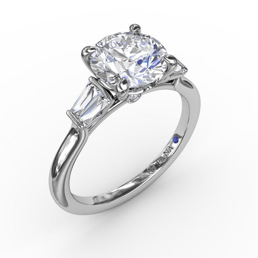 Side Stone Natural Diamond Semi-Mount Engagement Ring in 14 Karat White with 4 Tapered Baguette Diamonds, totaling 0.32ctw