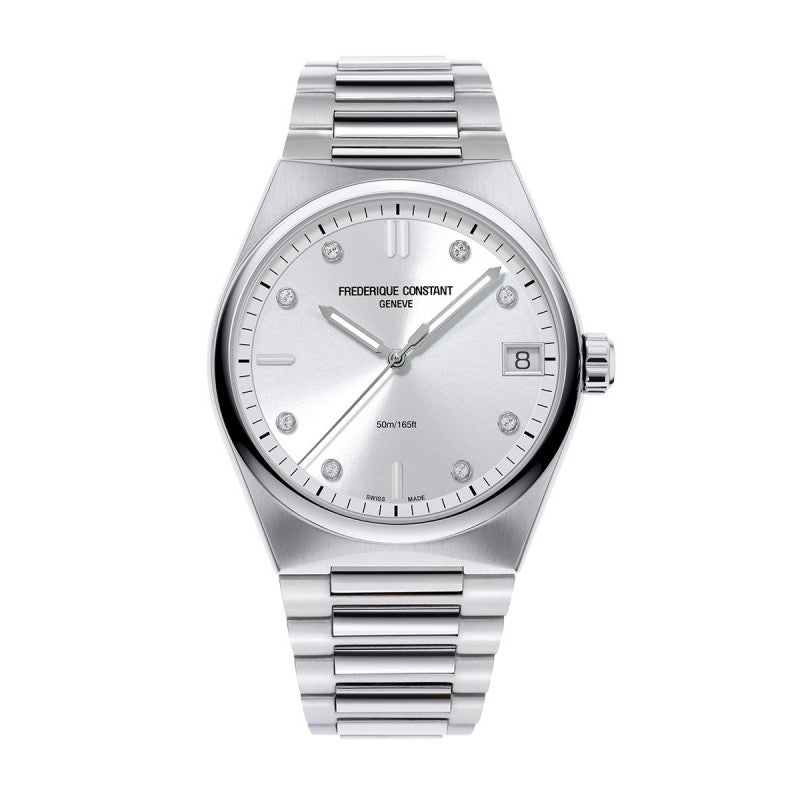 Silver watch with diamond accents.