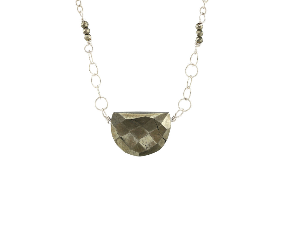 Half moon pyrite necklace with rolo chain.