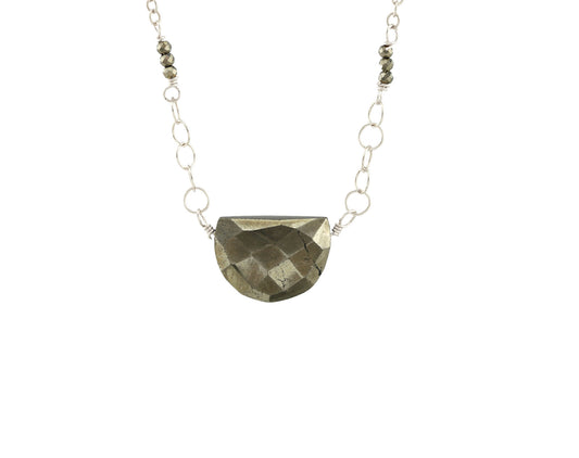 Half moon pyrite necklace with rolo chain.