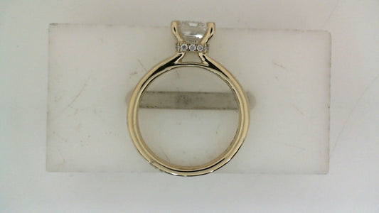 Hidden Accent Lab-Grown Diamond Complete Engagement Ring in 14 Karat Yellow with 1 Emerald Lab Grown Diamond, Color: F, Clarity: VS2, totaling 2.01ctw