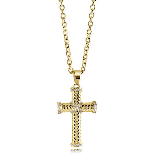 Cross Simulated Diamond Necklace in Stainless Steel