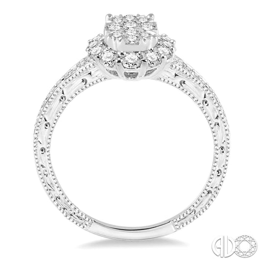 Halo Vintage Cluster Natural Diamond Complete Engagement Ring in 14 Karat White with 0.75ctw H/I SI2 Round Diamond
