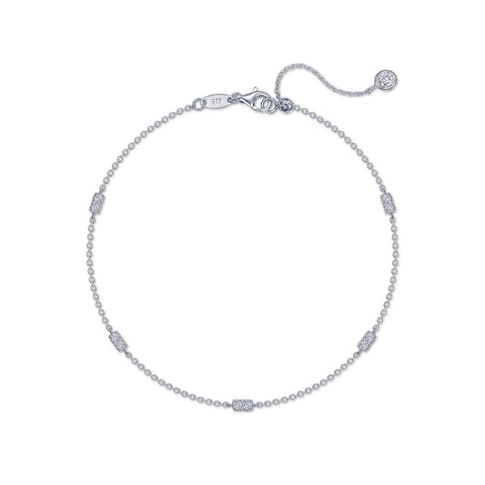 Simulated diamond ankle bracelet, platinum bonded silver.