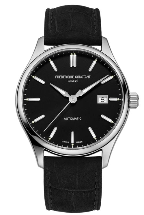 Frederique Constant black dial, stainless steel watch.