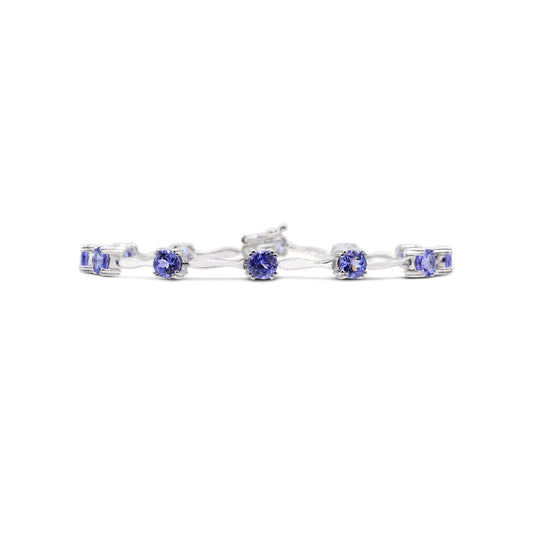 Station Color Gemstone Bracelet in Sterling Silver White with 12 Oval Tanzanites 5.28ctw
