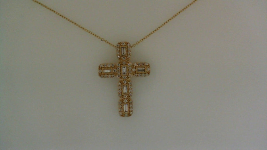 Diamond cross necklace with yellow gold chain.
