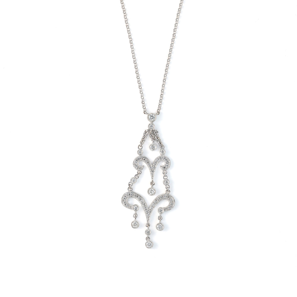 Elegant diamond drop necklace in white gold.