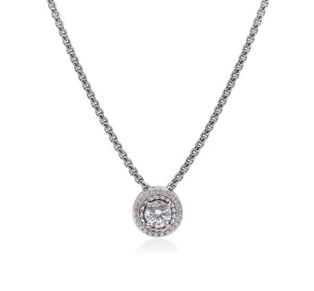 Lab-grown diamond circle necklace in white.